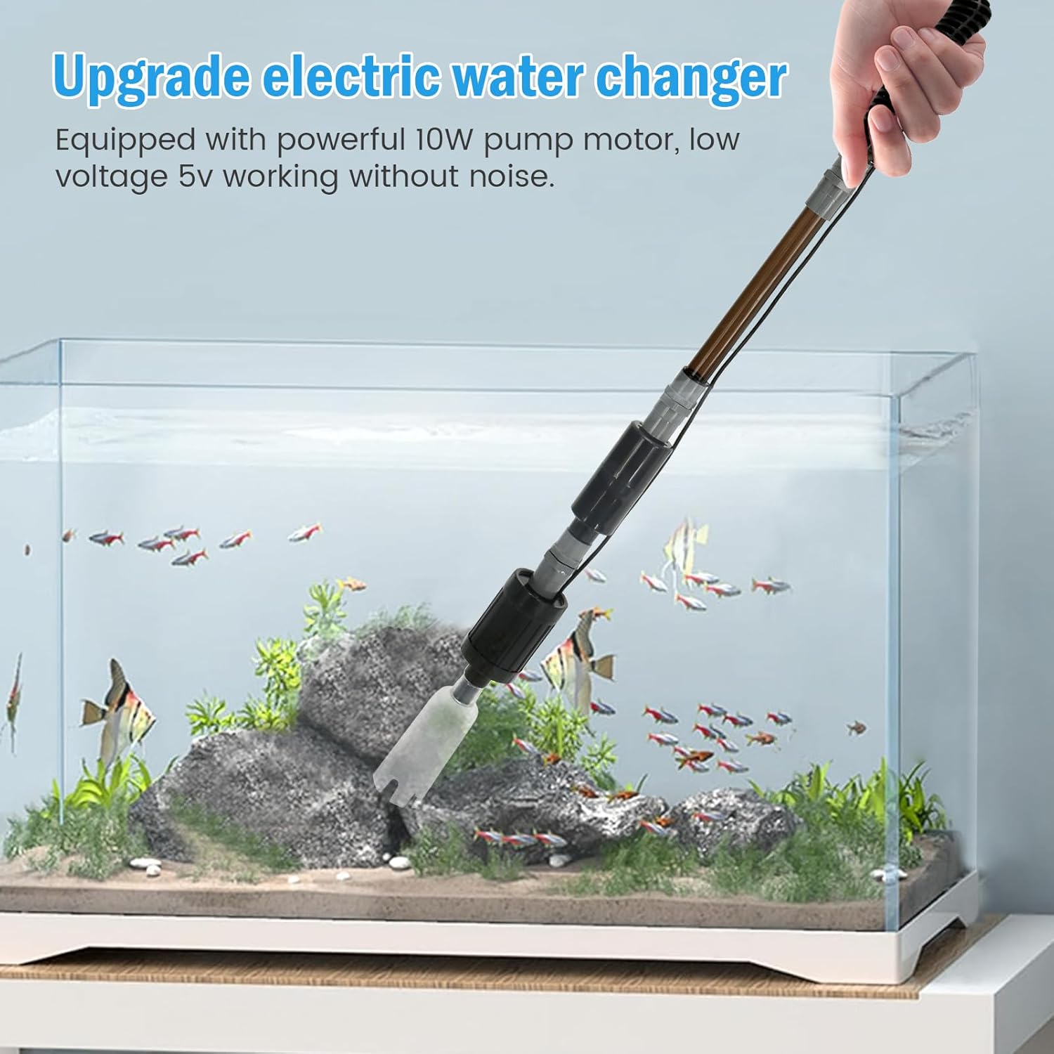 Aquarium Gravel Cleaner with Strong Suction Electric Fish Tank Cleaning Tools 6 in 1 Fish Tank Gravel Cleaner Vacuum Automatic Aquarium Vacuum Cleaner Kit for Wash Sand Water Changing