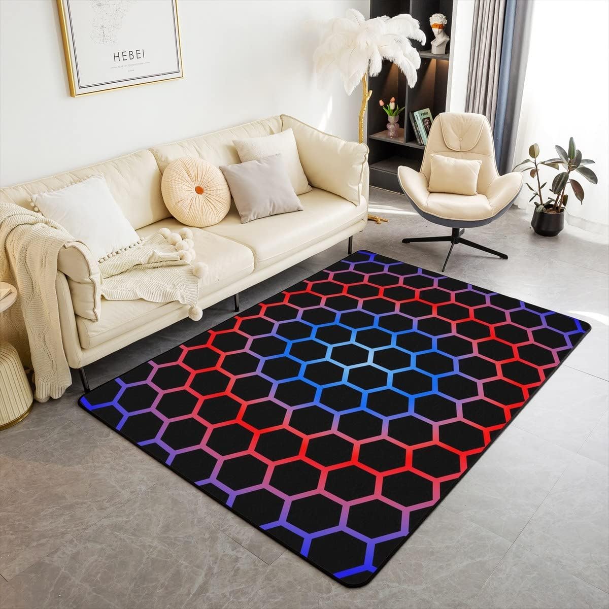 Tapis de salon 160 cm géométrique moderne et antidérapant à poils ras