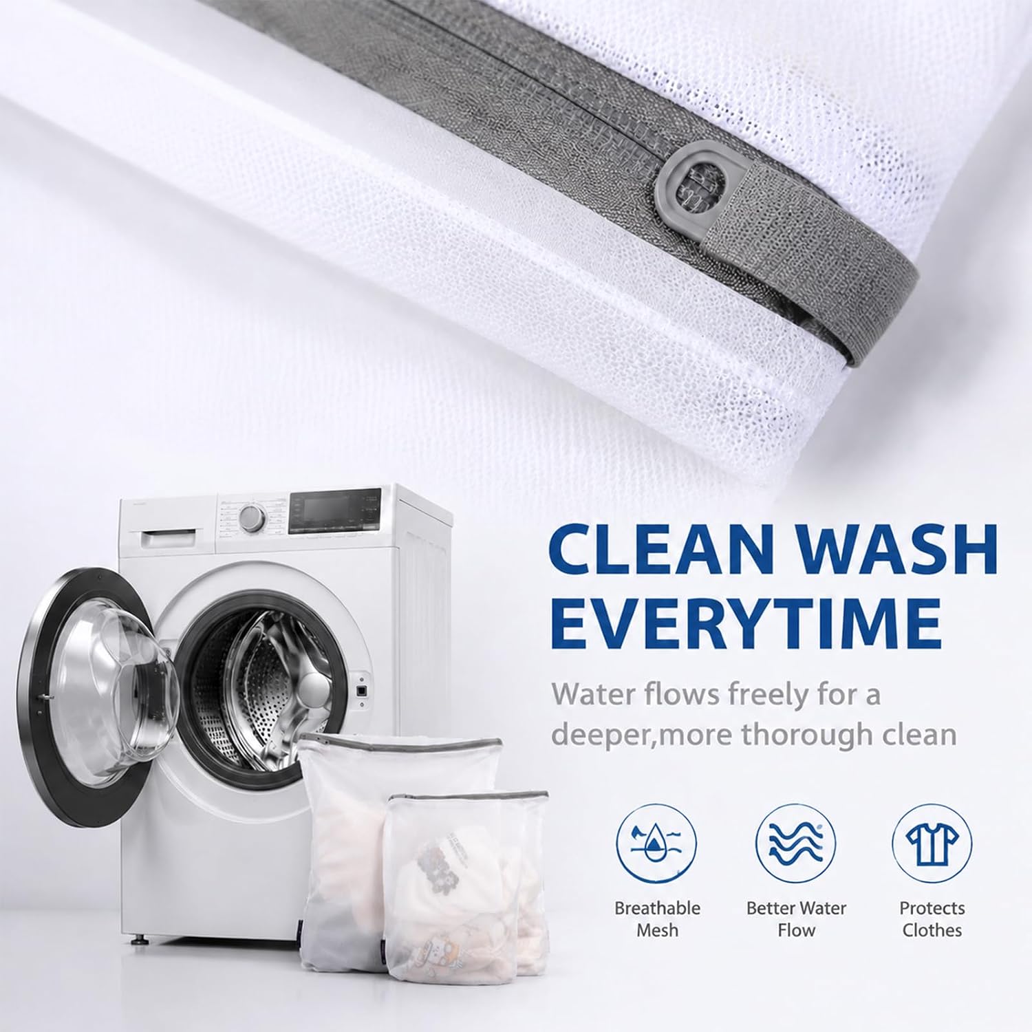 Mesh Laundry Bags Reusable Fine-Mesh Laundry Bags with Zippers and Elastic Edges—Delicate laundry protection bags for underwear, bras, socks, and other intimate apparel(2pc)