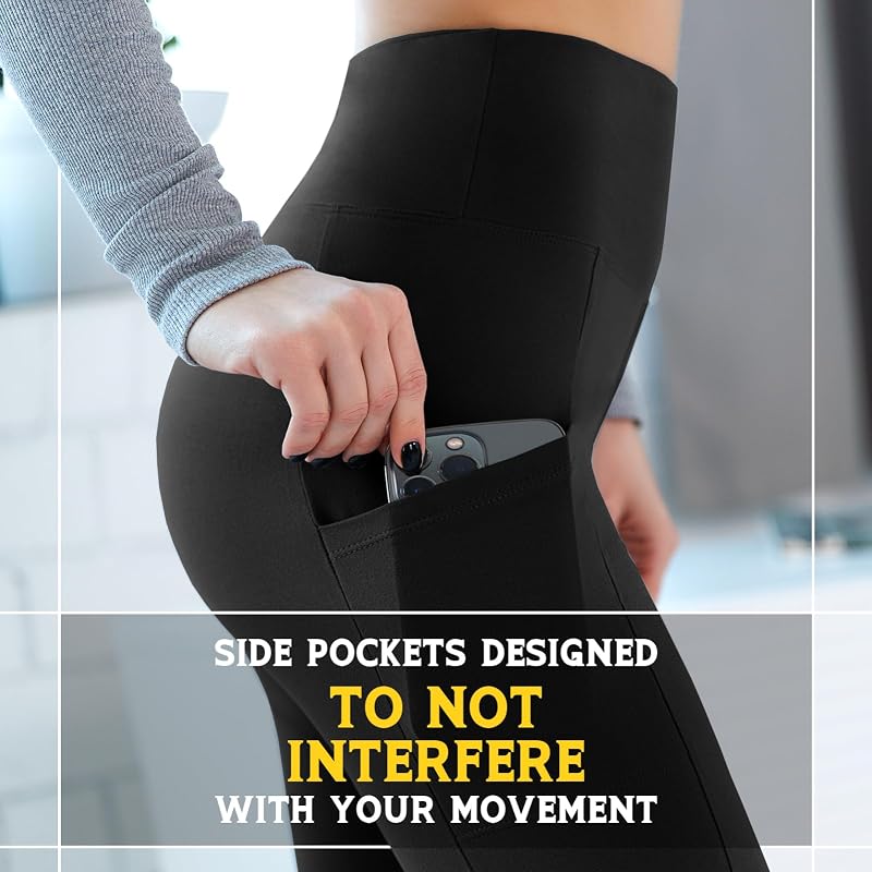 Walifrey Leggings with Pockets for Women, High Waisted Buttery Soft Womens Leggings for Gym Yoga Workout (Black SM) image 5