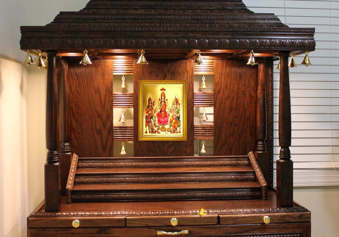 ADA Handicraft Goddess Laxmi Ganesh Saraswati Photo For Diwali Hindu Religious God Photo Framed Painting for Wall and Pooja/Hindu Bhagwan Devi Devta Photo Frame/God Poster for Puja (35 * 25cm)