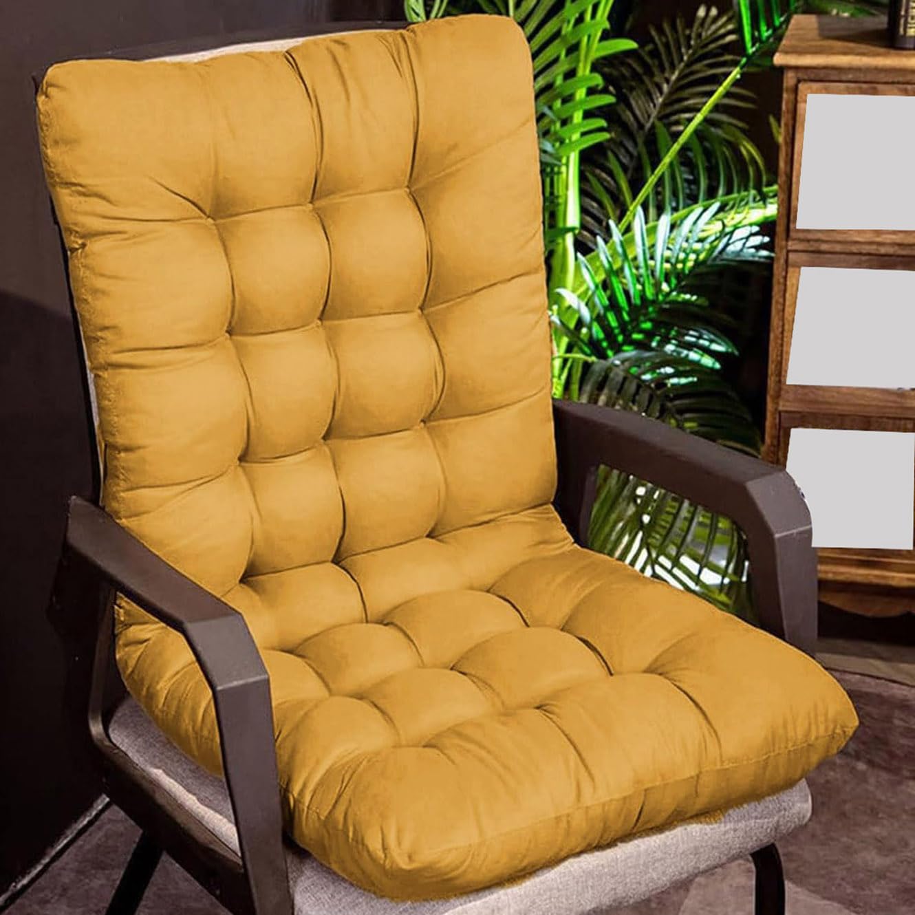 Cuscino giallo per sedia a sdraio con schienale alto, antiscivolo, in legno, per casa/ufficio/patio, 60 x 40 cm, comodo cuscino rilassante
