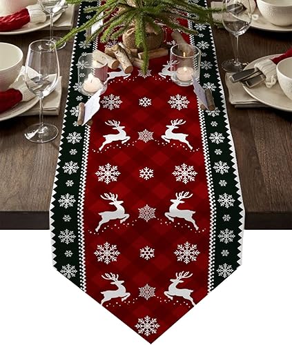 Miniatura 3 de Z&L Home Camino de mesa de algodón y lino, caminos de mesa de celosía roja para Nochebuena, cena familiar, fiesta de vacaciones, eventos, decoración