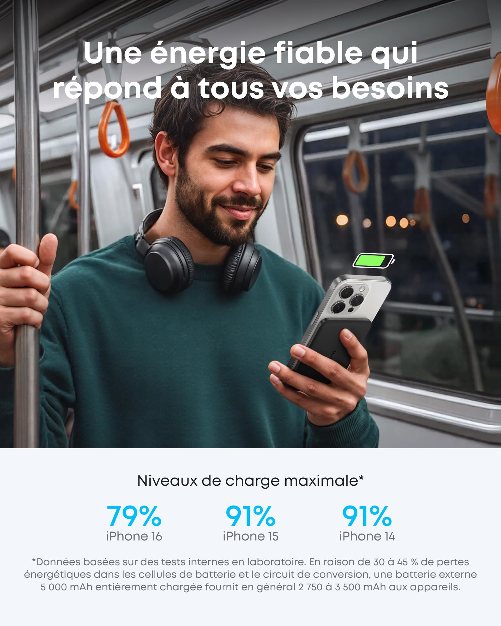 Anker Nano Batterie Externe Magsafe certifiée Qi2 15W magnétique Ultra-Fine 5000 mAh, Rapide, Ergonomique et Compatible MagSafe, Uniquement pour iPhone 17 Pro Max/16/15/14