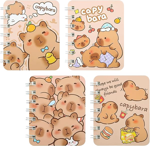4 Pcs Capybara Cahier Spirale, Notebook, Carnet de Notes, Petit Bloc Notes à Spirale Supérieure, Mini Cahier à Feuilles, Cahier à Spirale, Carnet de Notes pour Femme Homme Travail de Bureau - 1