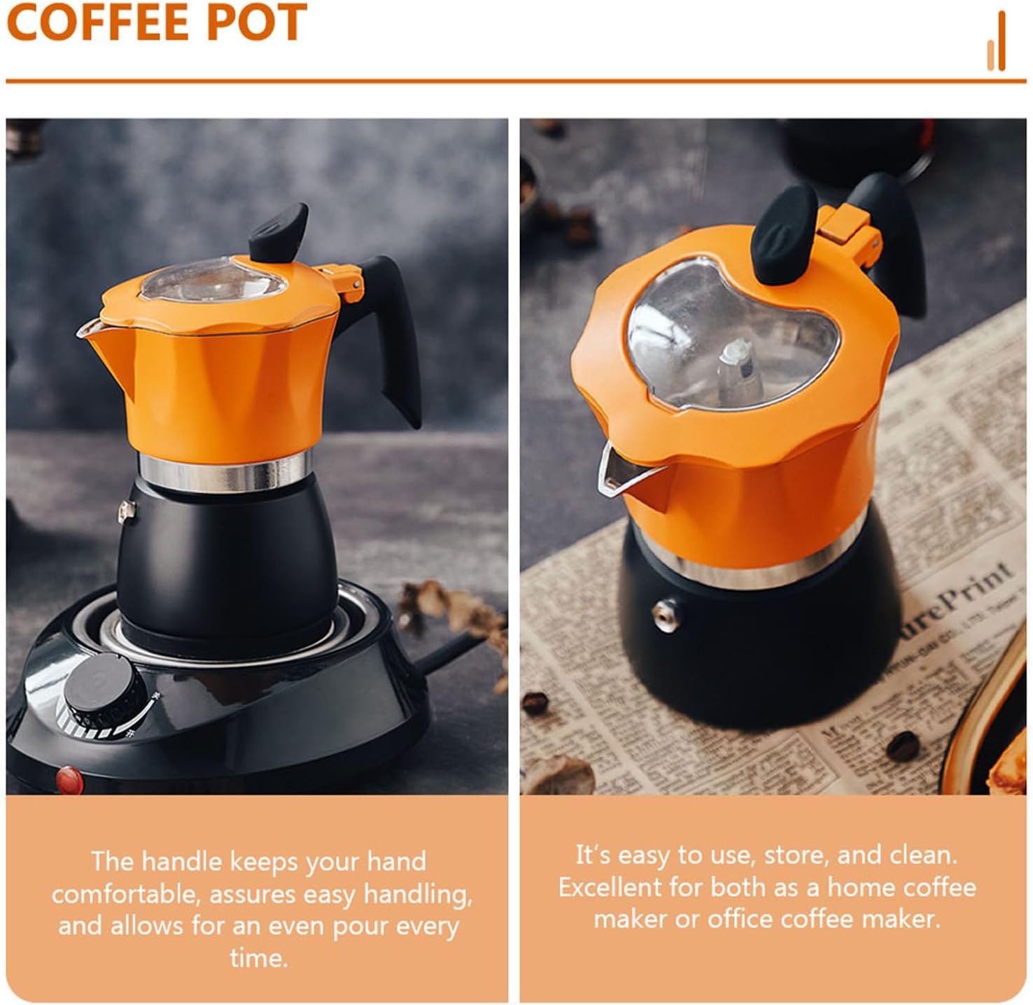 VICASKY Espresso Coffee Maker Pot Lightweight Aluminum Alloy Mocha Coffee Pot with Easy to Clean Design for Home and Office Use Yellow