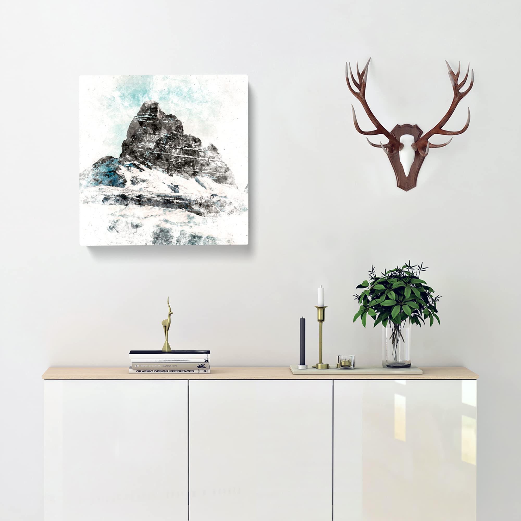 Mountain Summit in Italy Watercolour Canvas Print, Mixed, 35L x 35W cm - Image 3