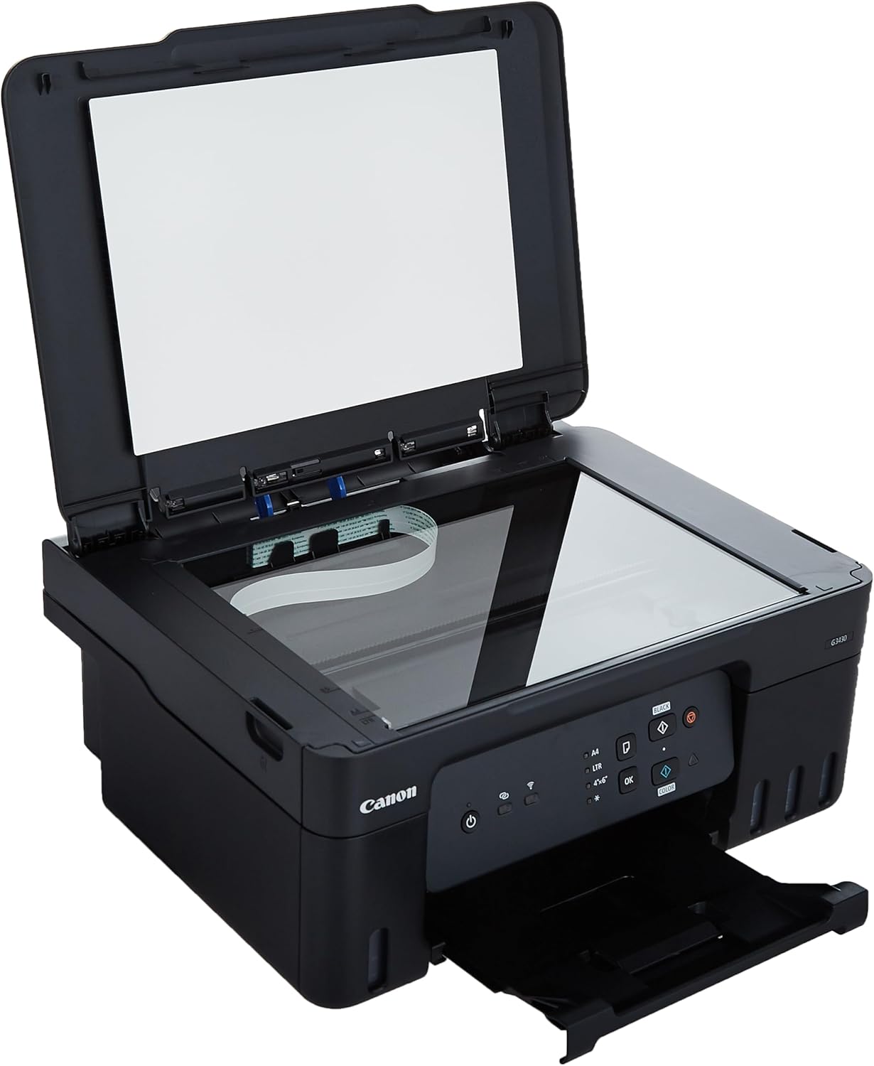 Canon PIXMA G3430 printer with scanner lid open