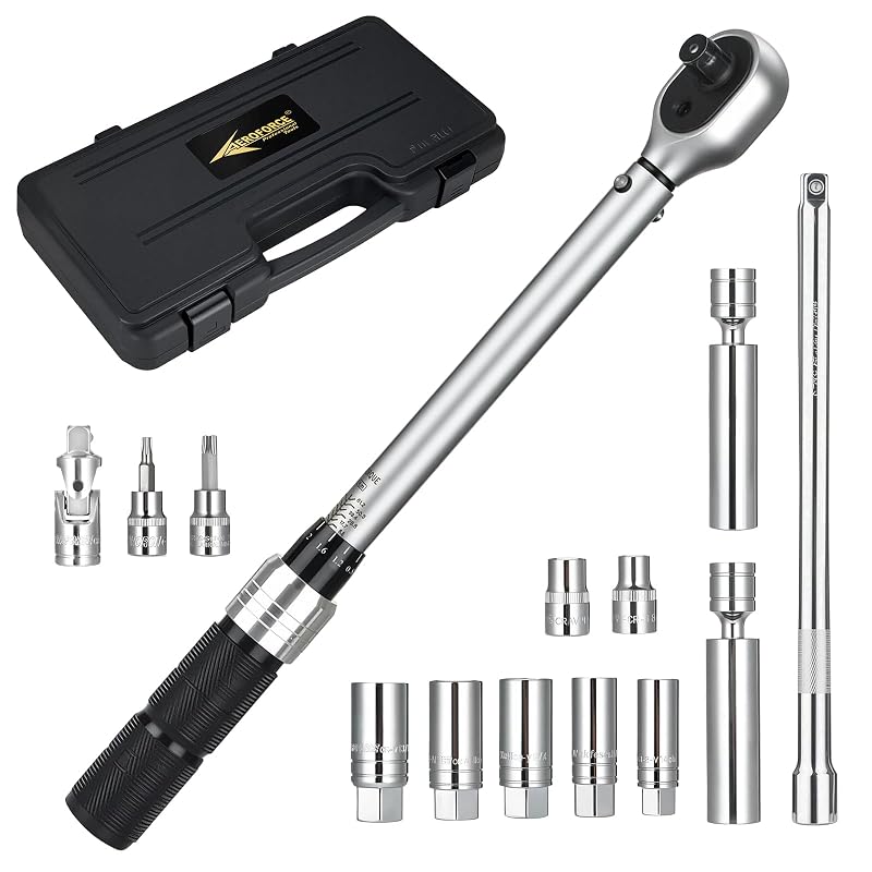 Kit de soquetes magnéticos articulados para velas com chave de torque 3/8" (9,5 mm), faixa de 6,8–61,2 N·m, AEROFORCE Professional Tools, 14 peças
