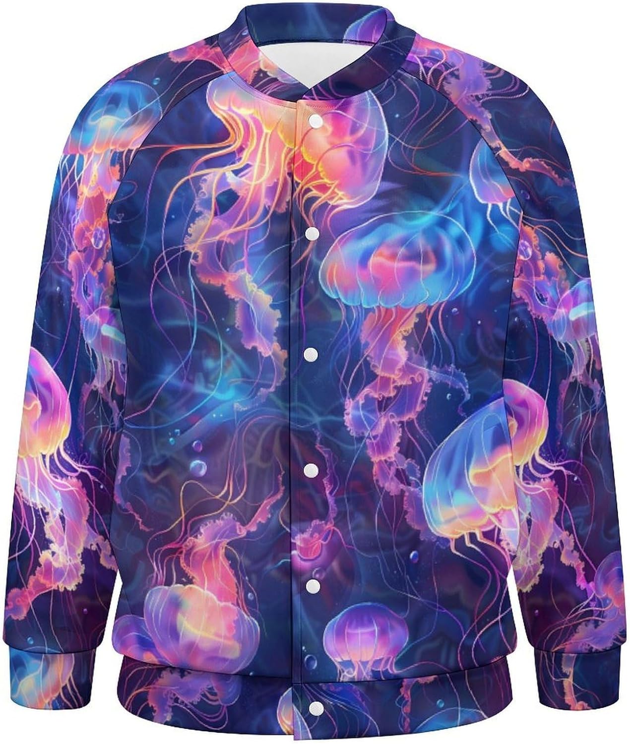 Glowing Jelly Fish Novelty Men's Baseball Jackets Causal Sweatshirt Button Top Long Sleeve Coat