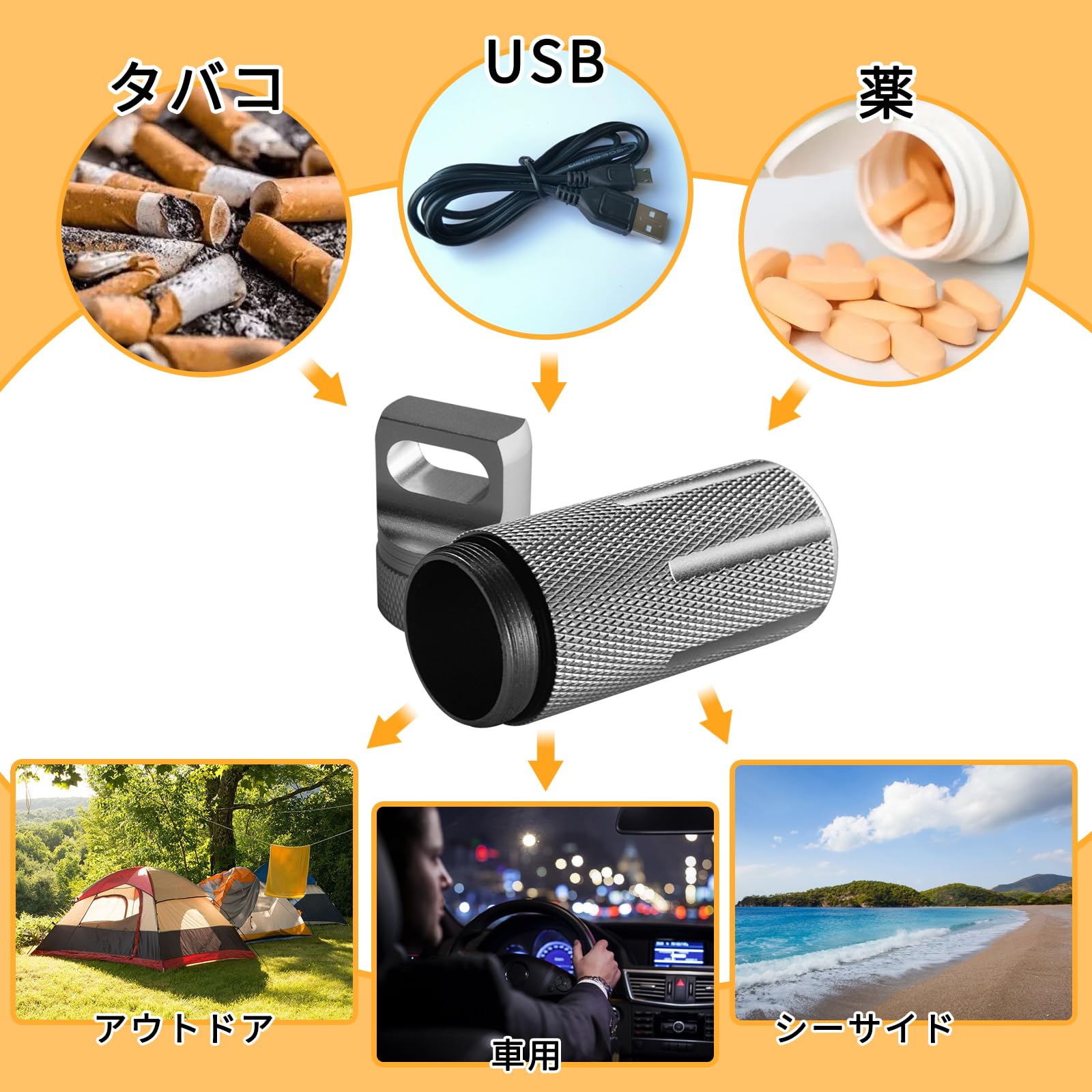 Athvcht 携帯灰皿 完全防水 防臭 小物いれ おしゃれ ピルケース カラビナ付き 耐湿防圧 CNC精密加工 密閉 アウトドア 野外 応急処置 キーホルダー カラビナ付き 薬入れ 頑丈 軽量 アルミ ピルケース 携帯型 防災グッズ (シルバー)