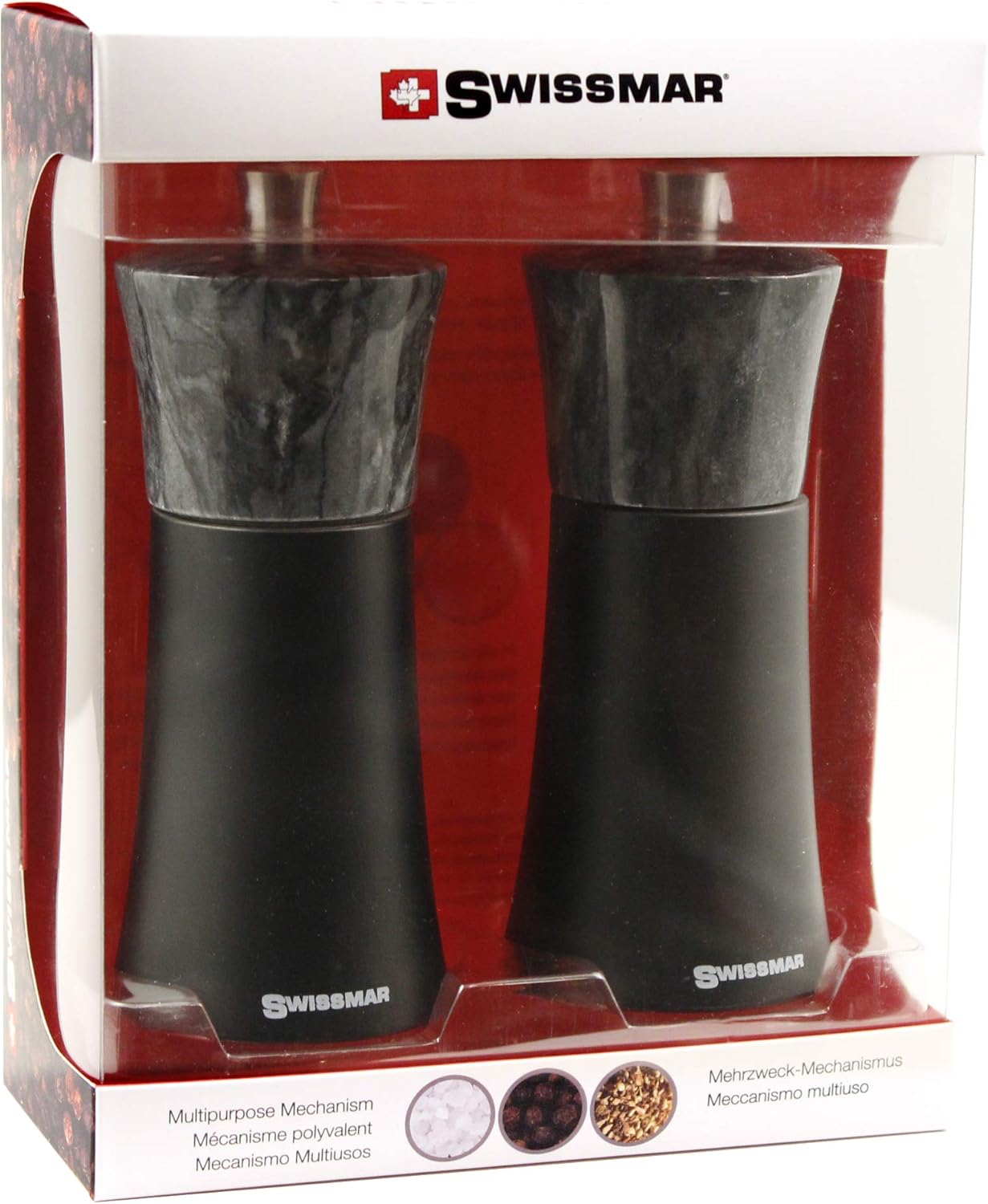 Swissmar Salt & Pepper Mill Set in Gift Box (Black Wood & Granite