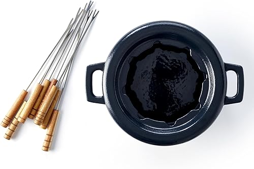 Miniatura 8 de Alva Nori - Juego de fondue de hierro fundido esmaltado de 2 cuartos de galón, olla no tóxica de alta calidad con quemador ajustable y 8 tenedores,