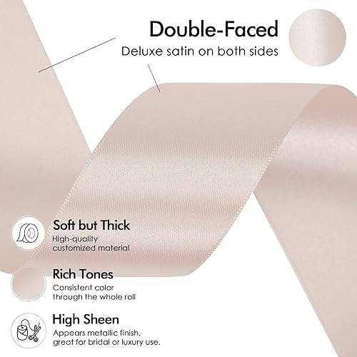 Miniatura 3 de MEEDEE Cinta de satén de oro rosa de 1-12 pulgadas, cinta de oro rosa Lux de doble cara por 50 yardas, cintas de satén de poliéster para