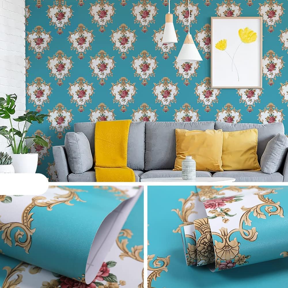 2Pack Drawer Shelf Liners Vintage Rose Self-Adhesive Furniture Lining Papers Sheet PVC Wallpapers Roll 18 inch Wide Blue