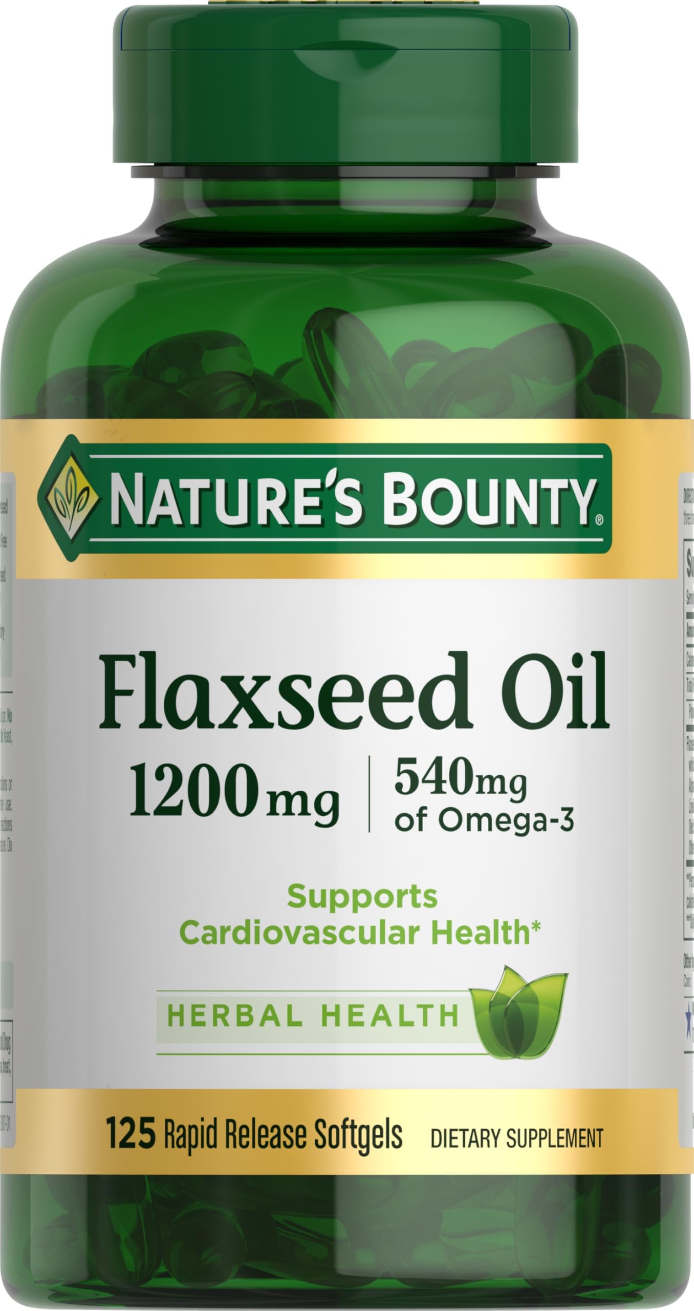 Flaxseed and Omega 3, Dietary Supplement, Supports Cardiovascular Health, 1200mg, Softgels, 125 ct