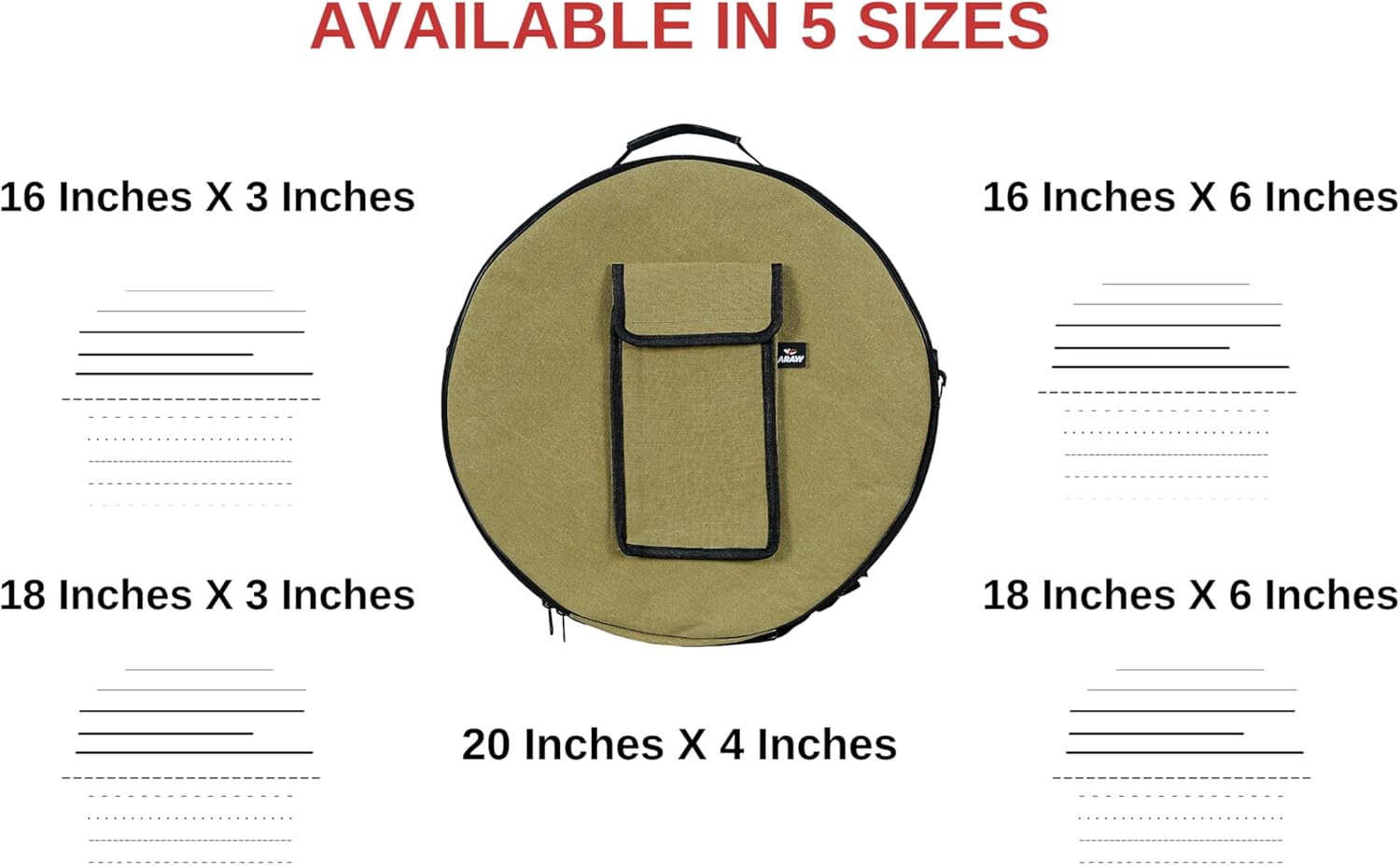 ARAW Shamanic Drums Bag, Bodhran Drum Bag, Handmade Frame Drum Bag, Drum Protection, Drum Cases, Tan Color (16 Inches X 6 Inches)