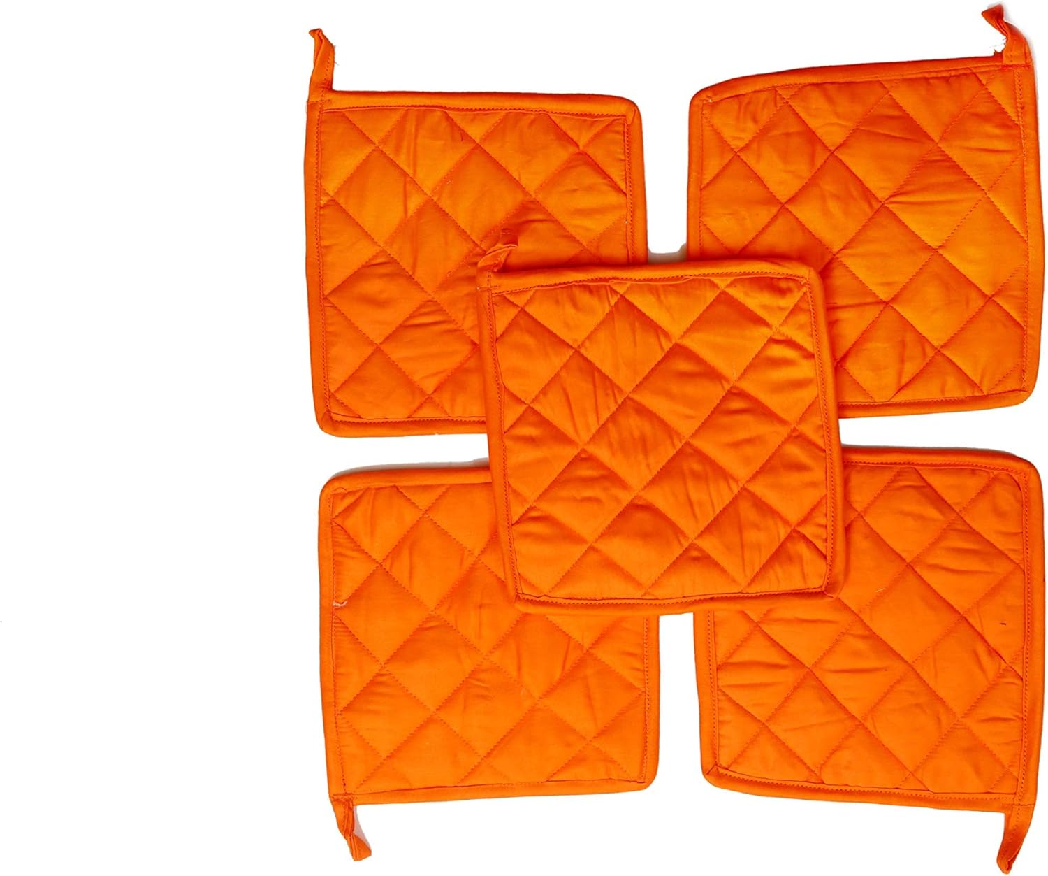 Heat Resistant Pot Holders 100% Cotton Everyday Quality Kitchen Cooking Dual-Function Hot Pad/Pot Holder- Square- Size 8" x 8" - Orange Color - { Pack of 5 }