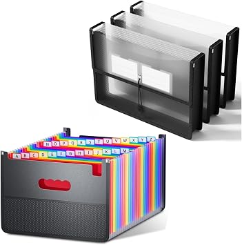 ThinkTex 26 Pockets Expanding File Folder, Open Top & 3 Packs Transparent envelopes with Elastic Closure File Folder