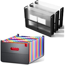 ThinkTex 26 Pockets Expanding File Folder, Open Top & 3 Packs Transparent envelopes with Elastic Closure File Folder