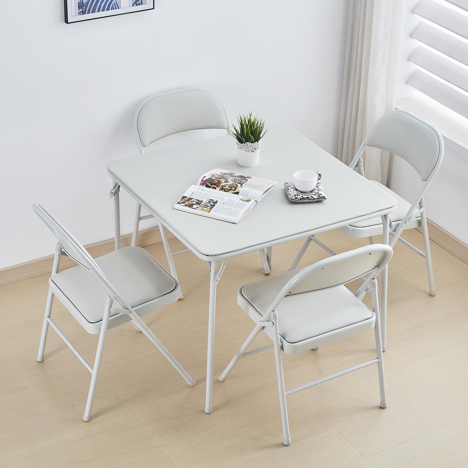 KAIHAOWIN 4-Pack Vinyl-Padded Folding Chair Metal Frame Heavy Duty Foldable Chair with Backrest&Padded Seats for Dining Meetings Wedding Events-White