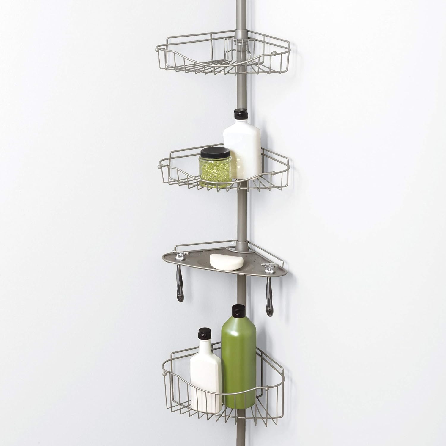 Zenna Home, Satin Nickel Tension Corner Pole Caddy