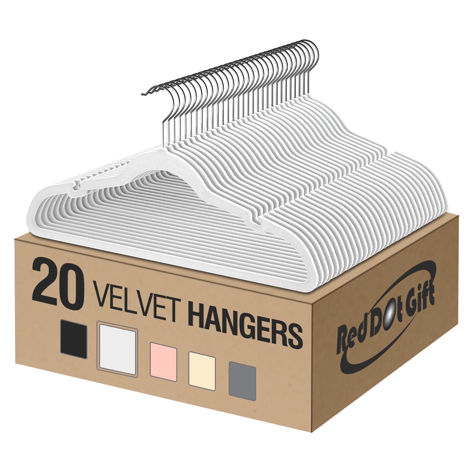 Red Dot Gift® Pack of 20 Velvet Clothes Hangers 45cm Heavy Duty Durable Coat and Clothes Hangers (White, 20)