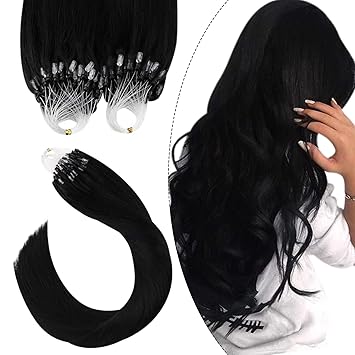 Amazon Com Ugeat Micro Loop Hair Extensions 16inch Micro Bead Remy Hair Extension 1g Strand 50g Micro Loop Ring Human Hair Extensions 1 Jet Black Real Human Hair Micro Link Extensions Beauty