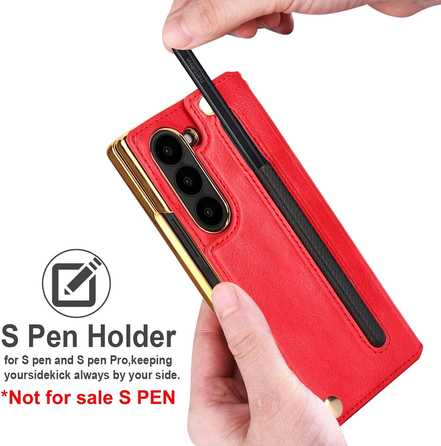 for Samsung Galaxy Z Fold 6 Wallet Case with S-Pen Holder and Credit Card Holder, Built-in Front Screen Flim Protector,Luxurious Leather Magnetic Clasp Kickstand.(Red)
