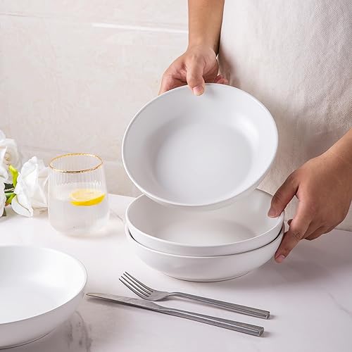 Miniatura 5 de AmorArc Juego de 6 cuencos de cerámica para pasta de 8.5 pulgadas, cuencos grandes de 32 onzas para cocina, cuencos anchos para pasta, ensalada,