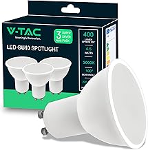 V-TAC 3 x GU10-4.5W LED Bulbs (Equivalent to 35W) – 400 Lumen – High Brightness – GU10 LED Spotlight for Maximum Efficiency and Energy Saving – 3000 K Warm Light – (Box of 3 Pieces)