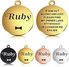EDSG Gold Round Personalised Dog Tag for Dogs Cats Pets Custom Any Text (25mm, 30mm, 40mm, 50mm)