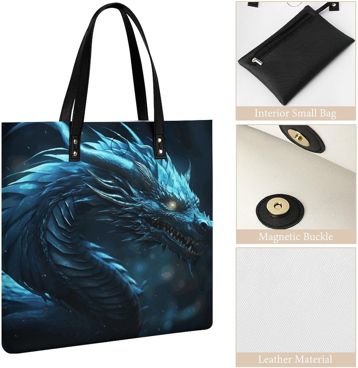 Cyan Dragon Handbags Large Capacity, Tote Bag Stylish Slouchy, Shoulder Bags for Work Beach Travel And Shopping Grocery.