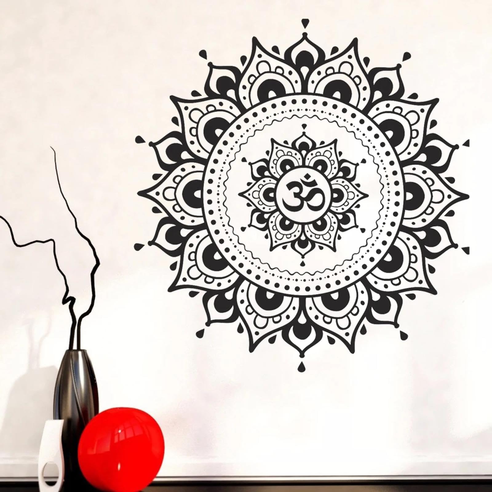 Weimeijie Girls Black Mandala Wall Stickers, Buddha Yoga Mandala Lotus Vinyl Living Room Yoga Room 'S Room Wall Stickers