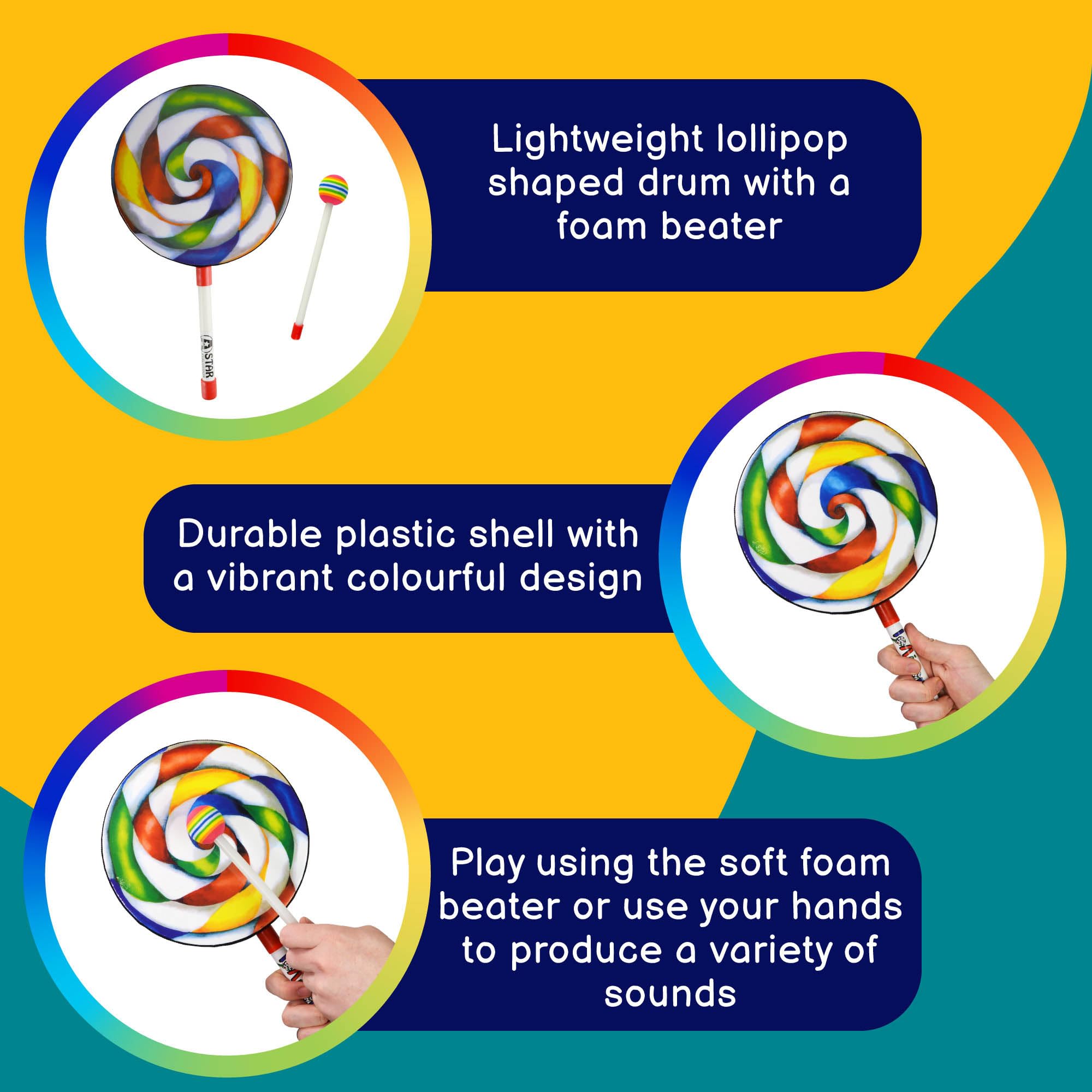 A-Star Lollipop Drum with Beater Pack of 10, Multicolor, 10 Pack - Image 2