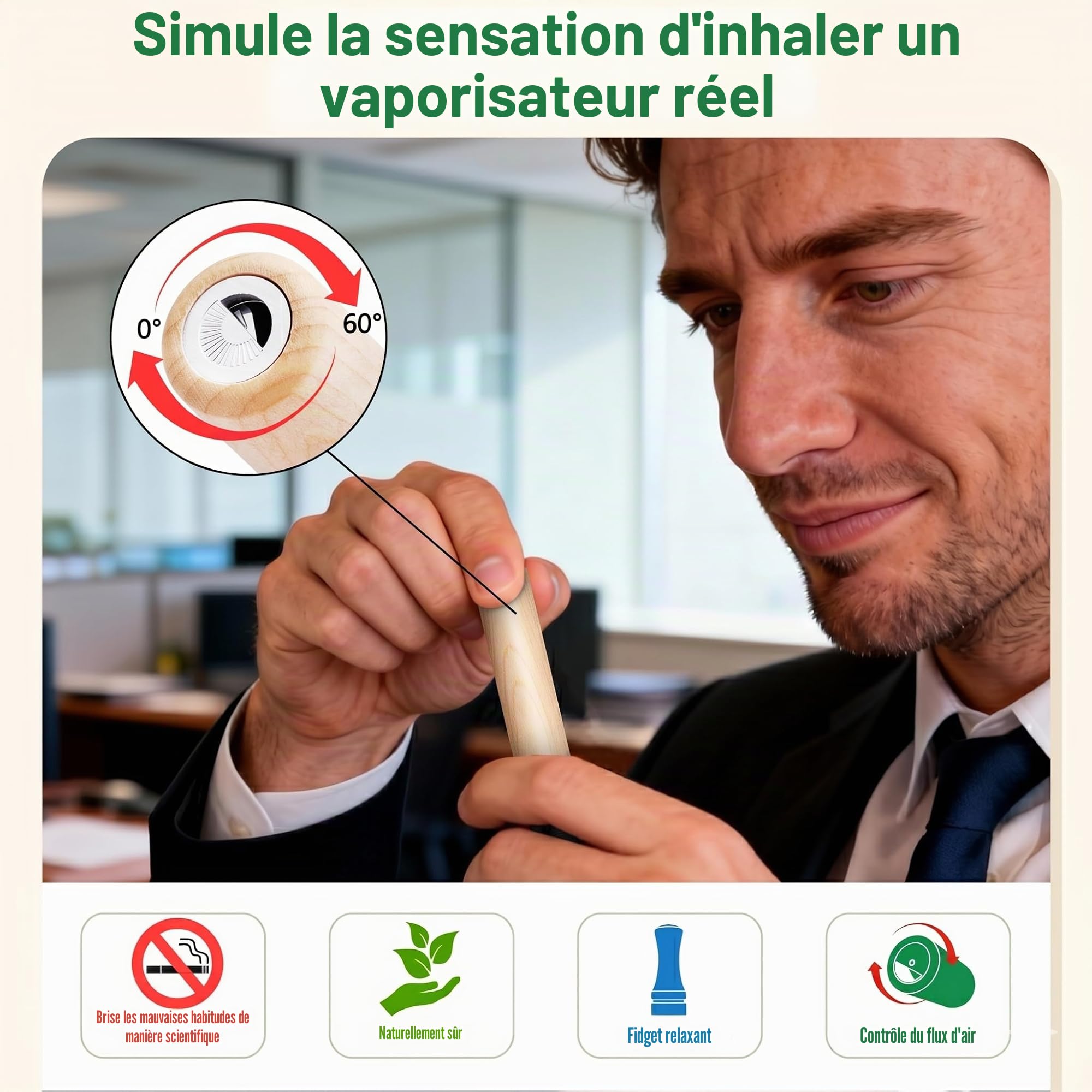 Arrêter de Fumer Portable de Respiration: Relaxation par les Arômes Naturels, Entrée d’Air Ajustable, Réutilisable d’Inhalation avec 3 Filtres Gratuit Sans de l'anxiété Soulagement, Noir