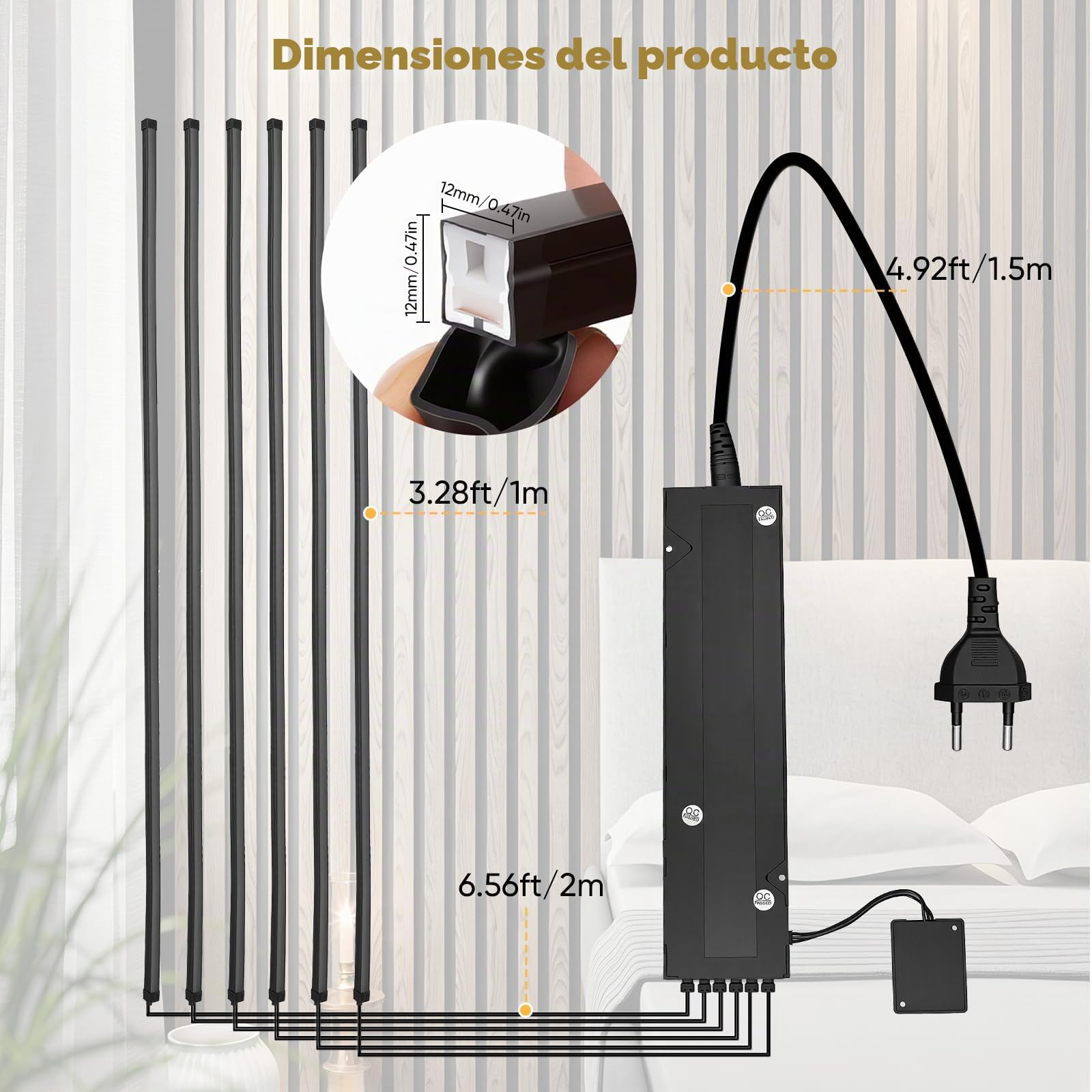 Iluminación Para Paneles Acústicos, Regulable Recortable Con 6 Tiras Led Blancas Cálidas 100Cm Y Sensor Táctil Fácil Instalación Para Paneles Acústicos Estanterías Armarios (6 Tiras LED)