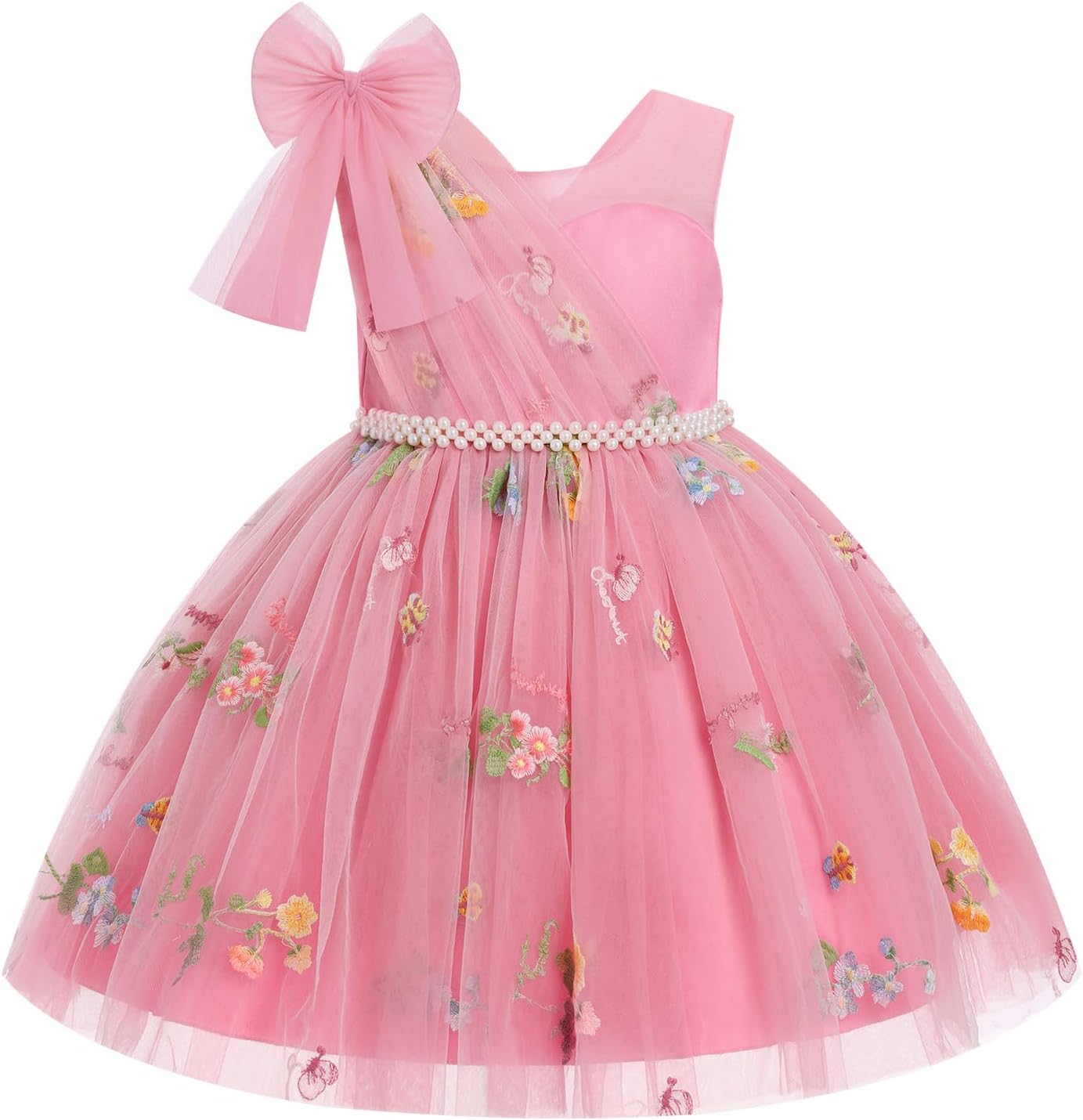IBTOM CASTLE Baby Flower Girl Dress Floral Embroidery Bowknot Tulle Tutu Dresses Toddler Pageant Birthday Party Prom Gown