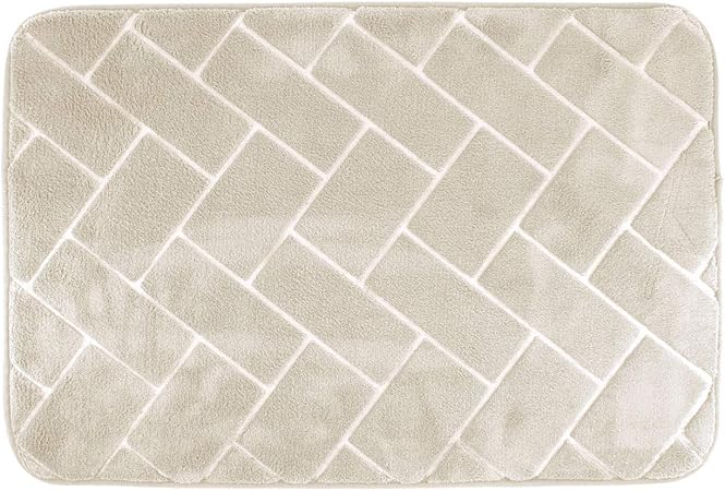 H HANSEL HOME Alfombra de Baño de Microfibra Extra Suave Antideslizante Tapete Extra Absorbente para Duchas Diseño Ladrillo 40X60cm (Beige)