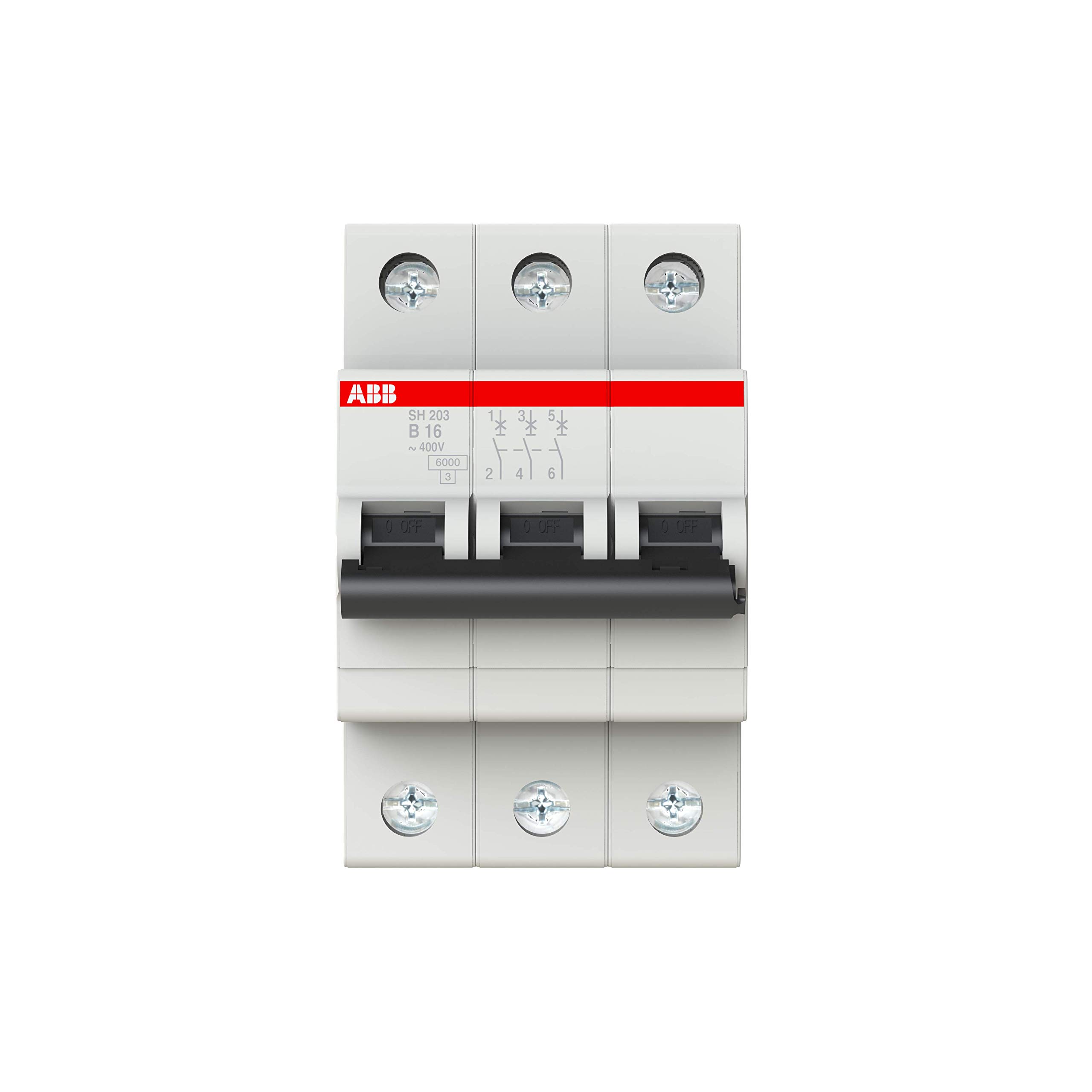 ABB SH203-B16 Miniature Circuit Breaker, 3 Pole, 16 Amp (ABB2CDS213001R0165)