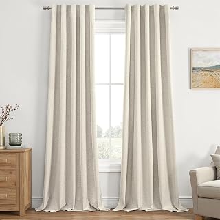 EMEMA Cream Beige Linen Blackout Curtains 2 Panels W42xL120 Inch Back Tab