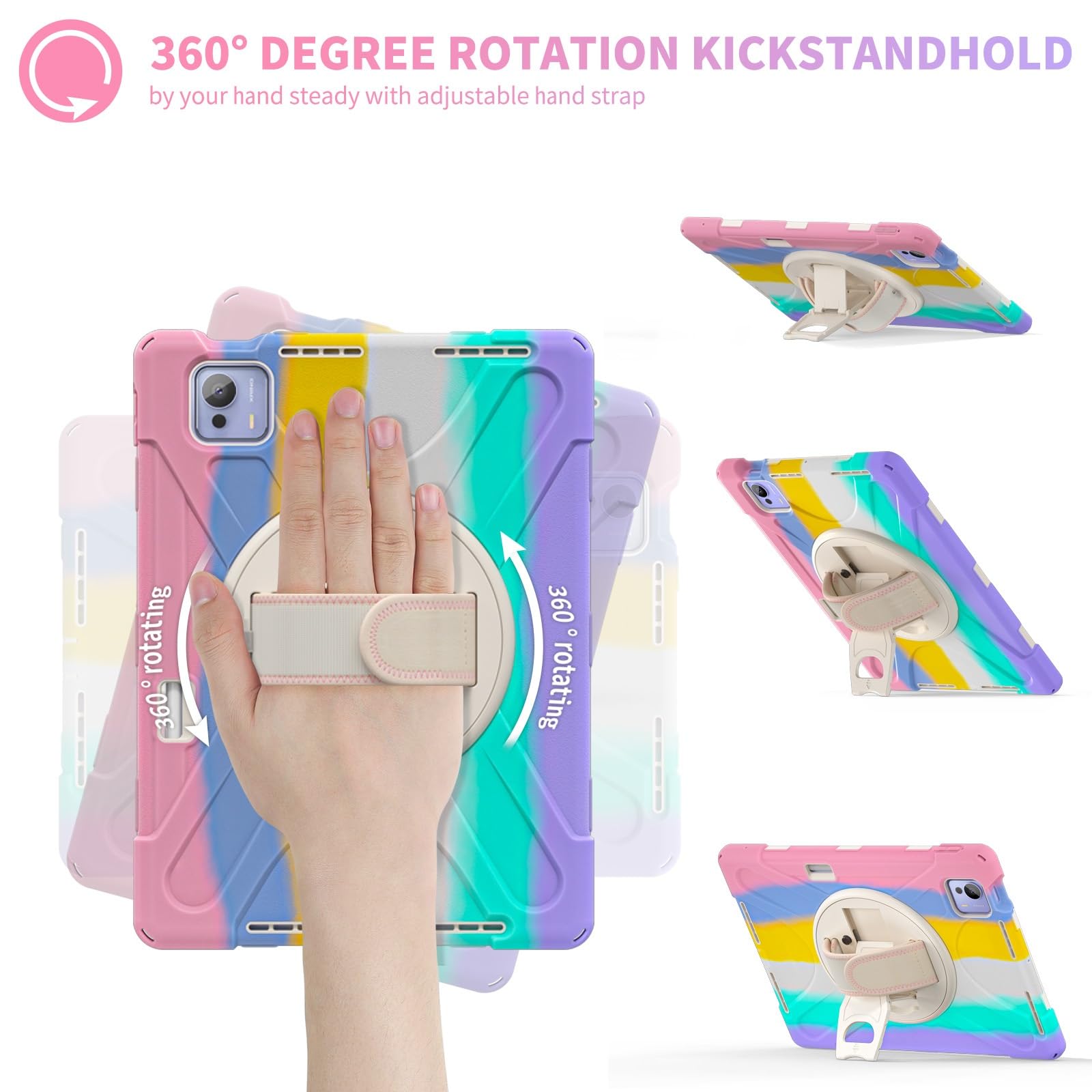 Obudowa do Xiaomi Pad 7 Ultra 14 cali 2025, wytrzymała, odporna na wstrząsy obudowa chroniąca przed upadkiem z paskiem ramię, silikonowa osłona ochronna dla dzieci(Pembe)
