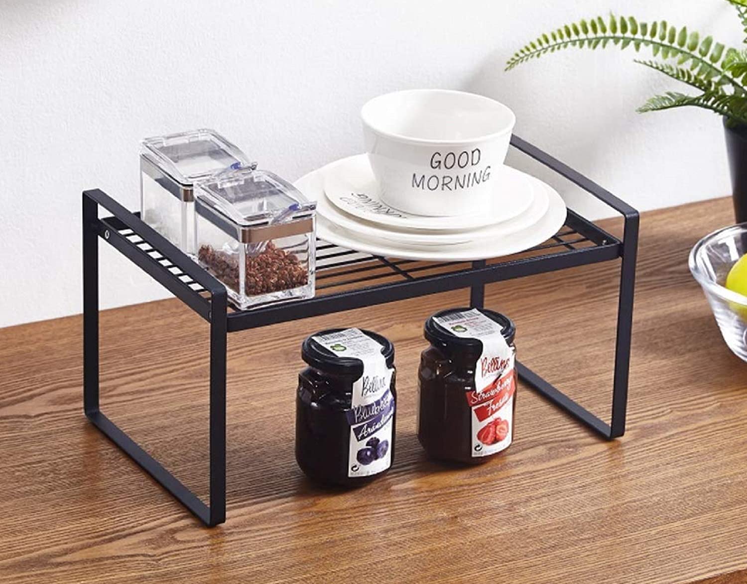 CraftlandWrought and cast Iron Kitchen Cabinet and Counter Shelf Organizer Storage Spice Rack, Black