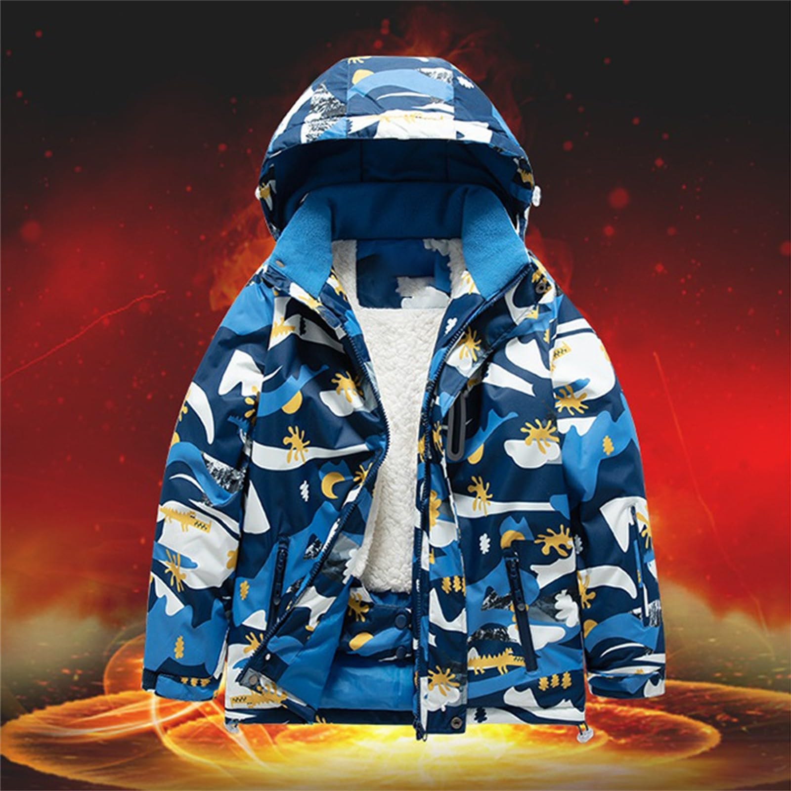 Veste de ski imperméable avec doublure en polaire – Manteau d'hiver chaud à capuche pour enfants – Imperméable et coupe-vent – Vêtements d'extérieur épais