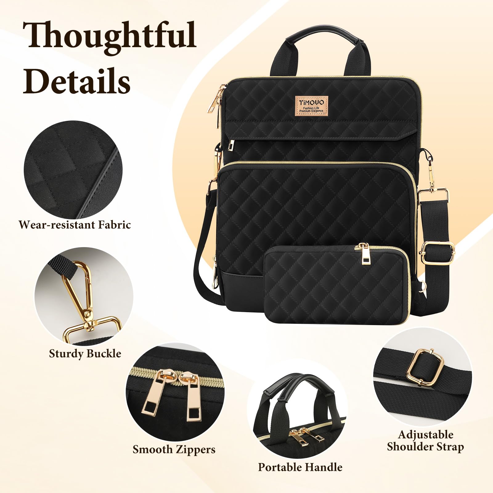 TiMOVO Funda para Portátil MacBook Neo de 13 Pulgadas 2026 Modelo A3404 con Chip A18 Pro, Bolsa con Correa para Hombro y Bolsillo Pequeño Extraíble, Negro