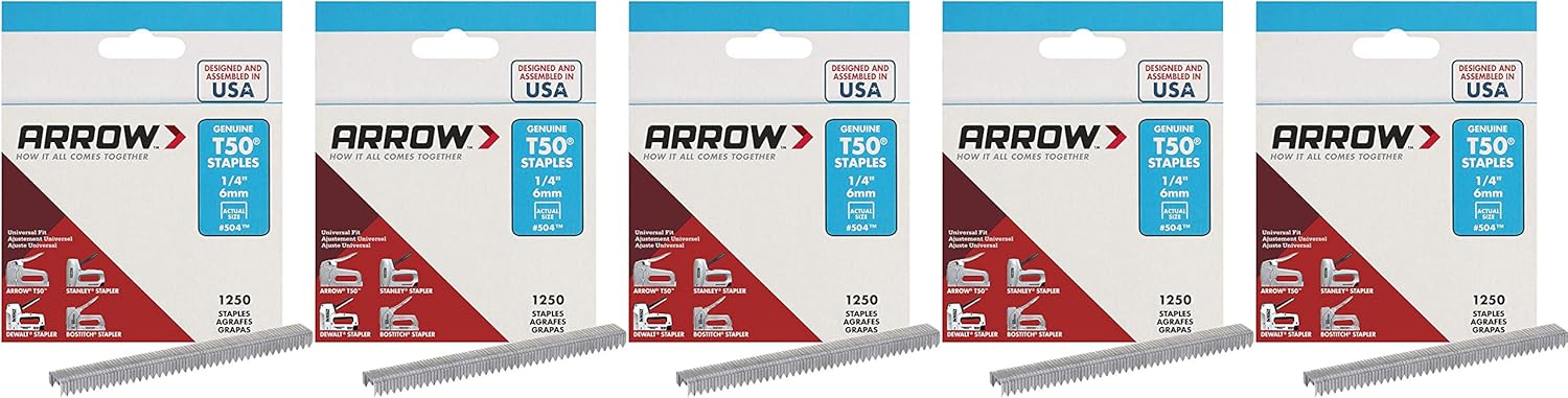 Arrow Fastener 504 Genuine T50 1/4-Inch Staples, Pack of 5