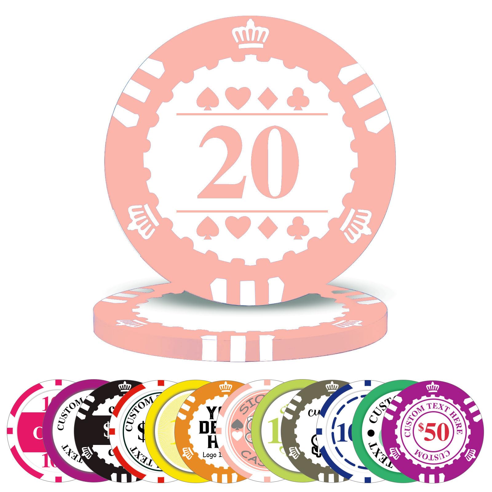100-1000 Pcs Custom Plastic Poker Chips,Personalised Double Sided Full Color,Custom Your Logo Image Text, Design for Business Cards, Bar, Party,Corporate Events, Drink Token (Flesh Pink)