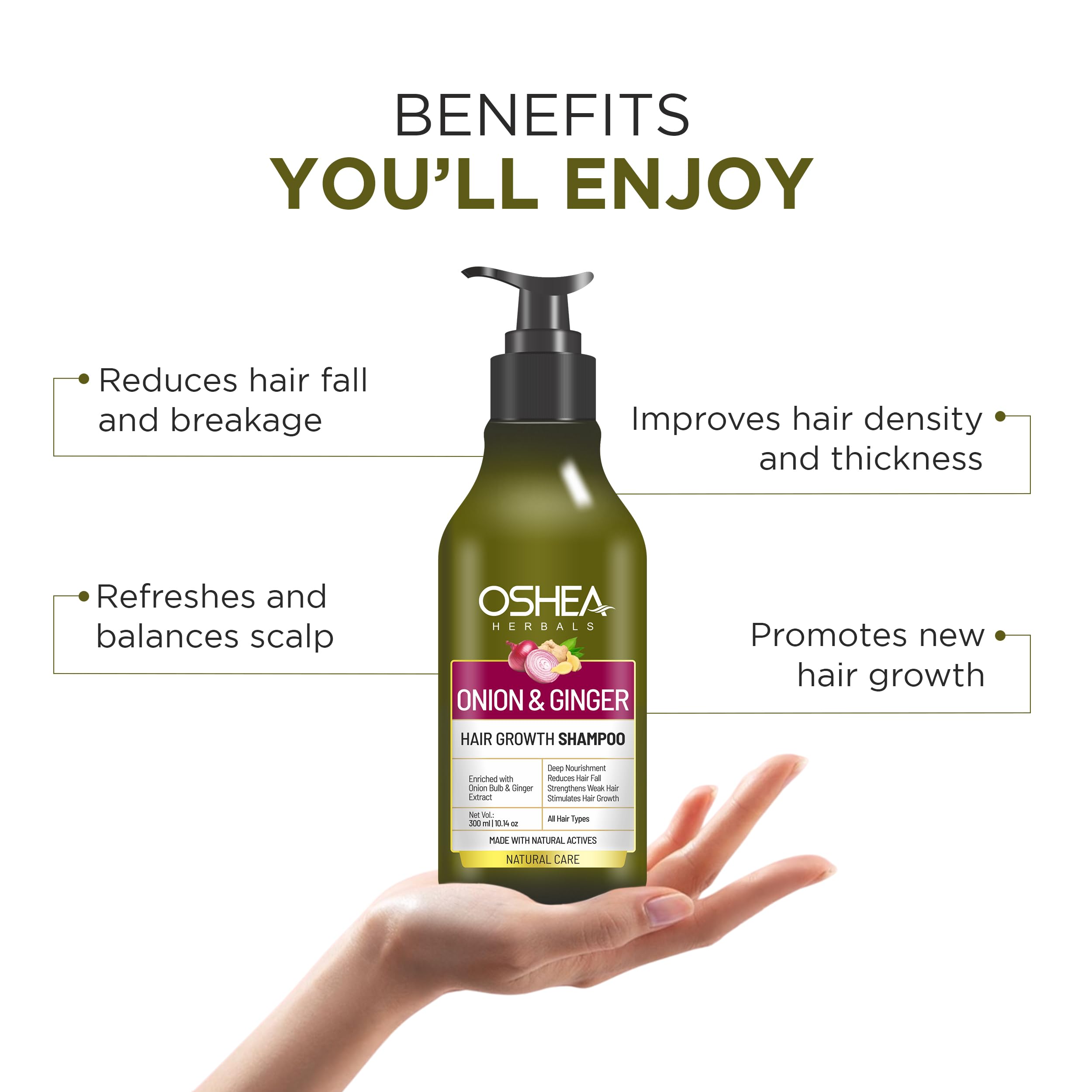 Oshea Herbals Natural Hair Growth Shampoo for Men & Women | Deep Nourishment, Promotes Hair Growth with Controlled Hairfall | Enriched with Onion Bulb & Ginger Extract - 300ml 3