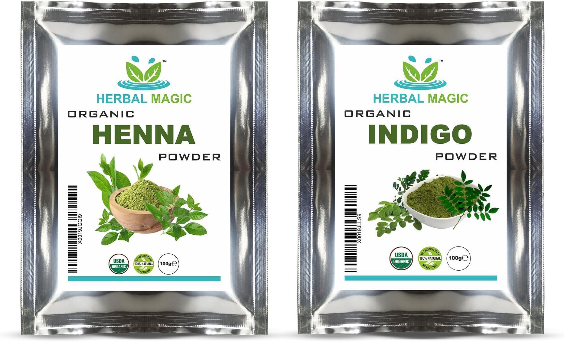 Organic Henna Powder (100g) + Organic Indigo Powder(100g) for Hair Dye, USDA ,Chemical Free Hair Coloring, Natural Hair Mask, Combo Pack ,Premium Quality