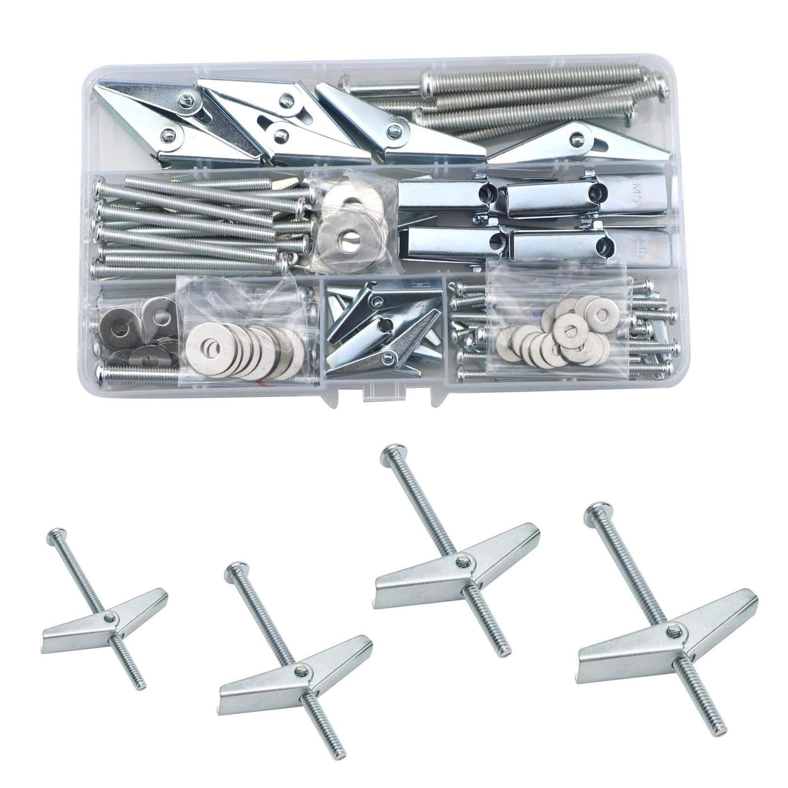 Plasterboard Fixings 30 Sets,Drywall Screws and Wing Spring Toggle Bolts(M3/M4/M5/M6) Assorted Hollow Anchors Kit,Heavy Duty Wall Plugs for Plasterboard,Cavity Wall,Fibreboard